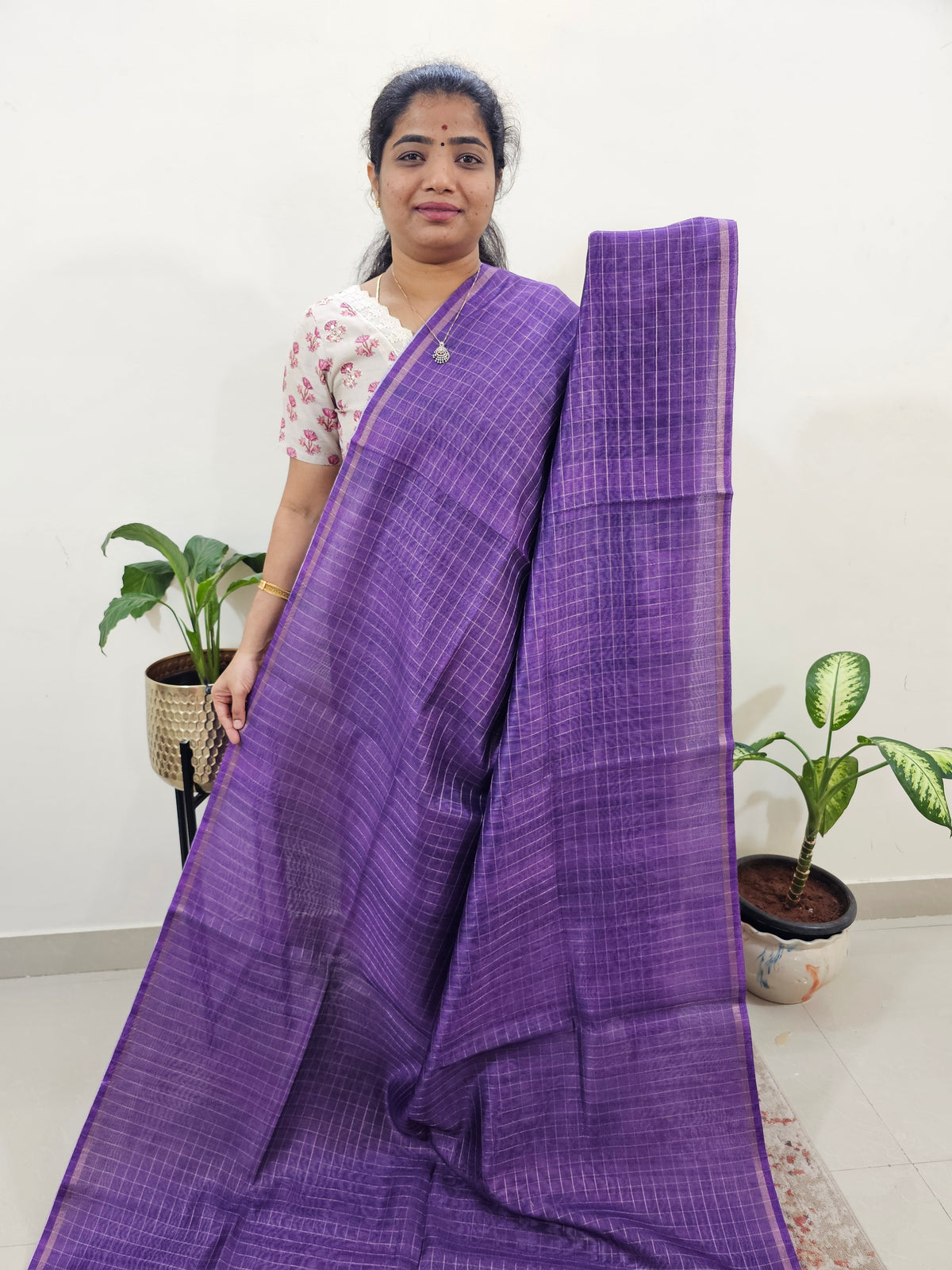 Chanderi Saree with Zari Border - Purple
