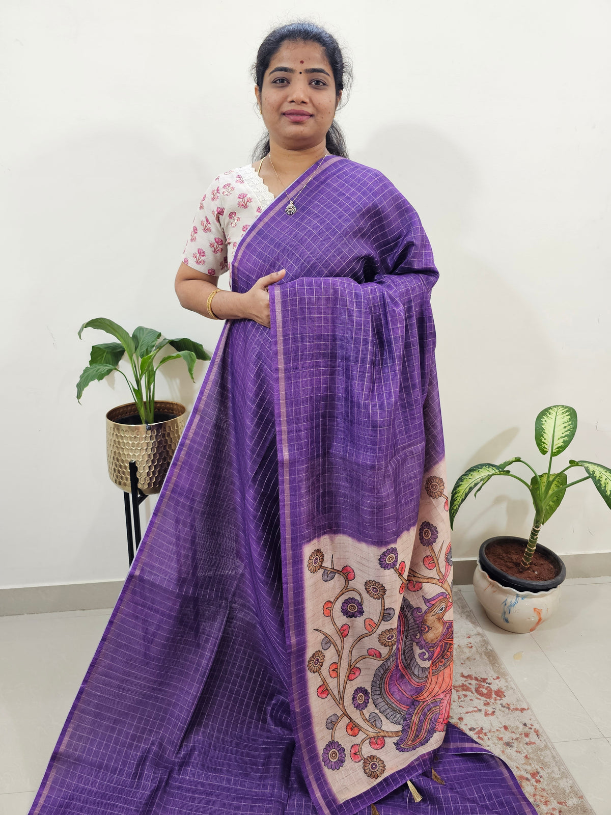 Chanderi Saree with Zari Border - Purple
