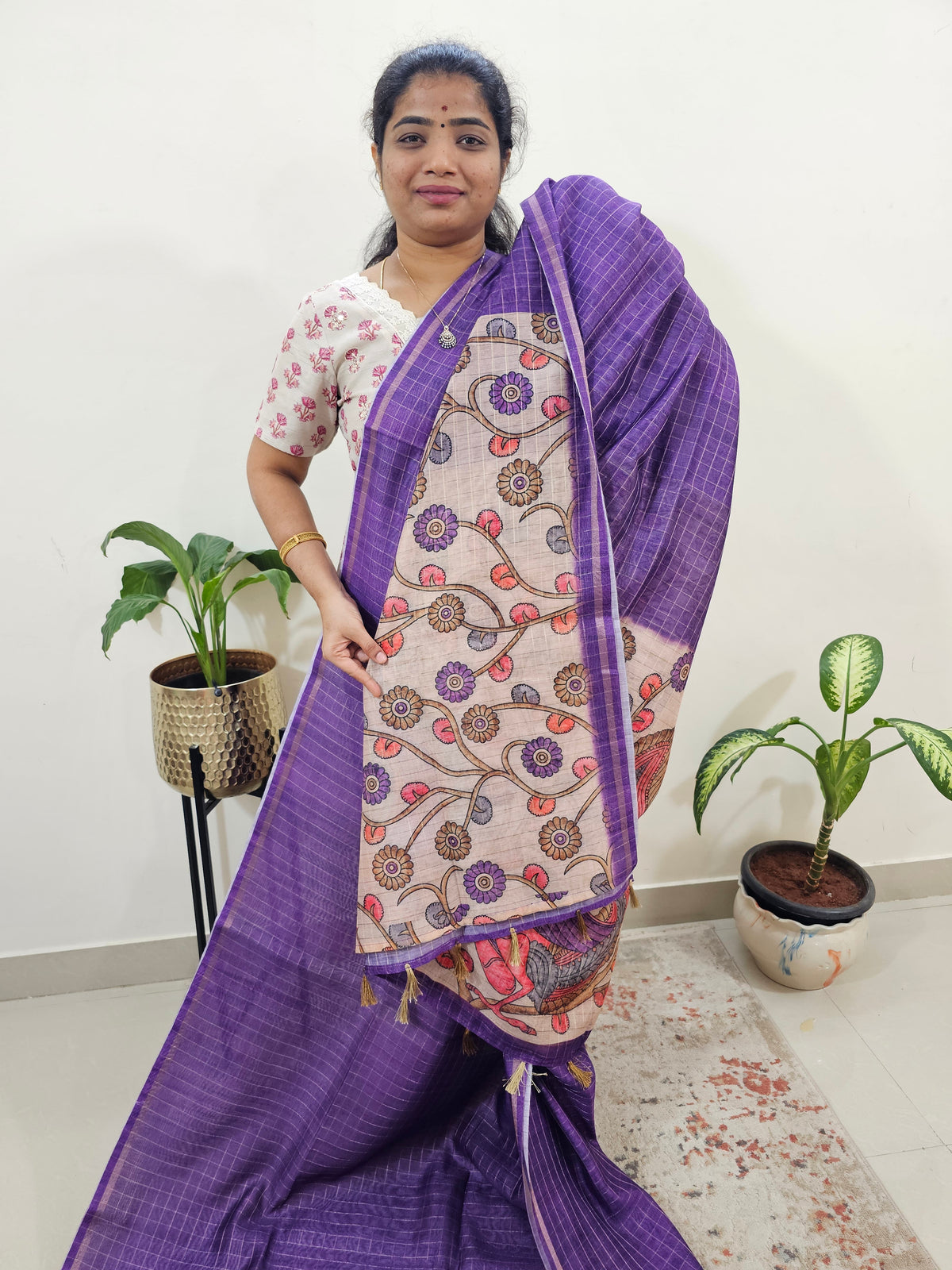 Chanderi Saree with Zari Border - Purple