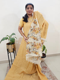 Linen Tissue with Digital Printed Sarees - Yellow
