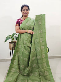 Bhagalpuri with Batik Print - Green with Grey