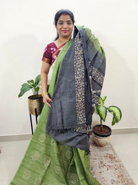 Bhagalpuri with Batik Print - Green with Grey