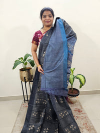 Bhagalpuri Zari Weaving with Batik Print - Grey with Blue