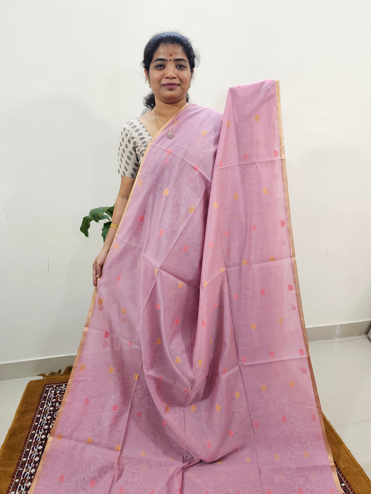 Semi Kota Doria with Jamdani Saree - Pink