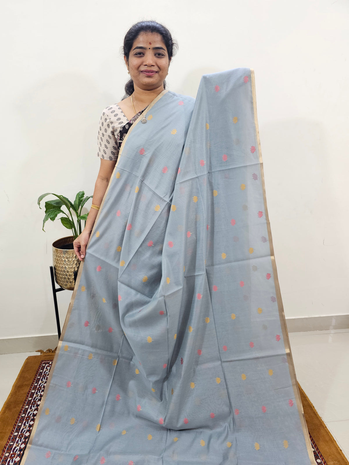 Semi Kota Doria with Jamdani Saree - Grey