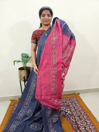 Bhagalpuri with Batik Print - Blue with Pink