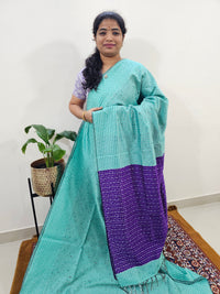 Semi Raw Silk Saree - Sea Blue with Purple