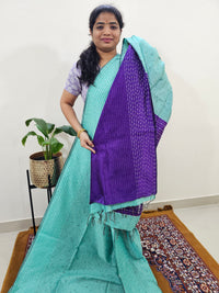 Semi Raw Silk Saree - Sea Blue with Purple