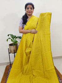 Semi Raw Silk Saree - Yellow with Black