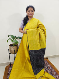 Semi Raw Silk Saree - Yellow with Black