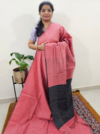 Semi Raw Silk Saree - Peach with Black