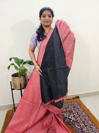 Semi Raw Silk Saree - Peach with Black