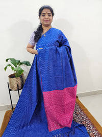Semi Raw Silk Saree - Royal Blue with Pink