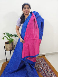 Semi Raw Silk Saree - Royal Blue with Pink