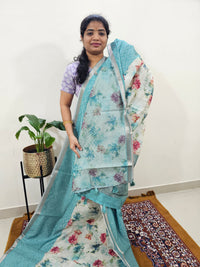Soft Semi Tussar Zari Weaving  Border - Blue