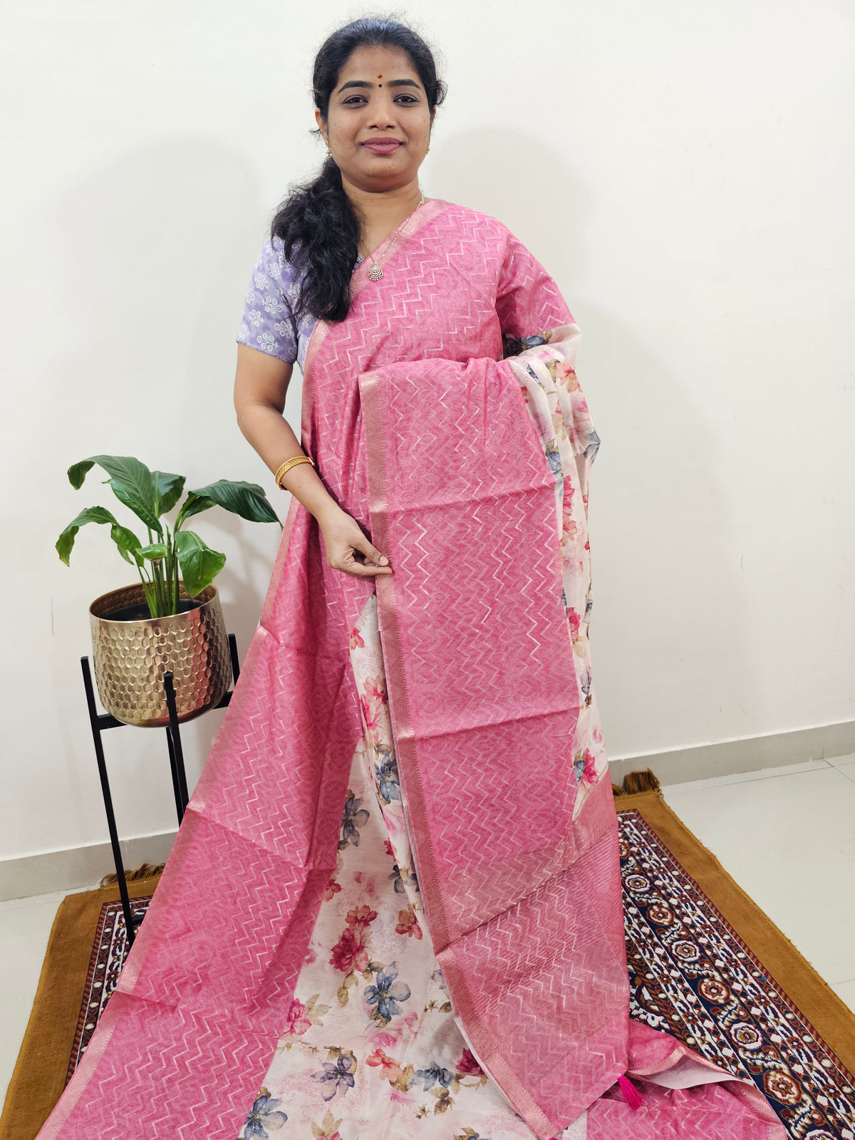 Soft Semi Tussar Zari Weaving  Border - Pink