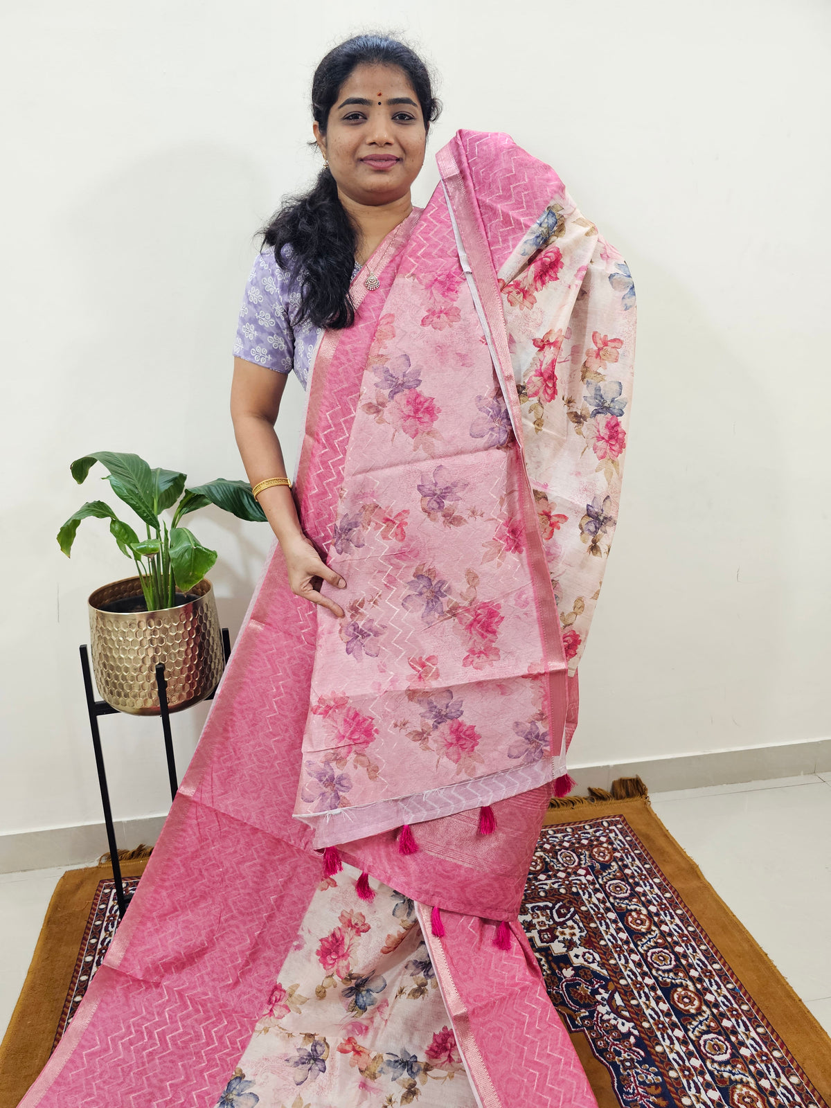 Soft Semi Tussar Zari Weaving  Border - Pink