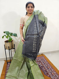 Bhagalpuri with Silver Zari Weaving Batik Print - Green with Grey