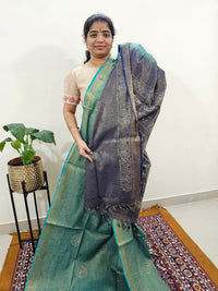 Bhagalpuri with Gold Zari Weaving Batik Print - Sea Green with Blue