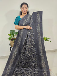 Bhagalpuri with Batik Print - Grey with Peacock Blue