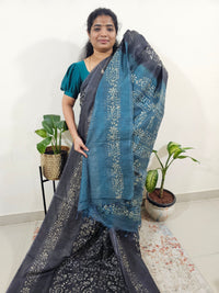 Bhagalpuri with Batik Print - Grey with Peacock Blue