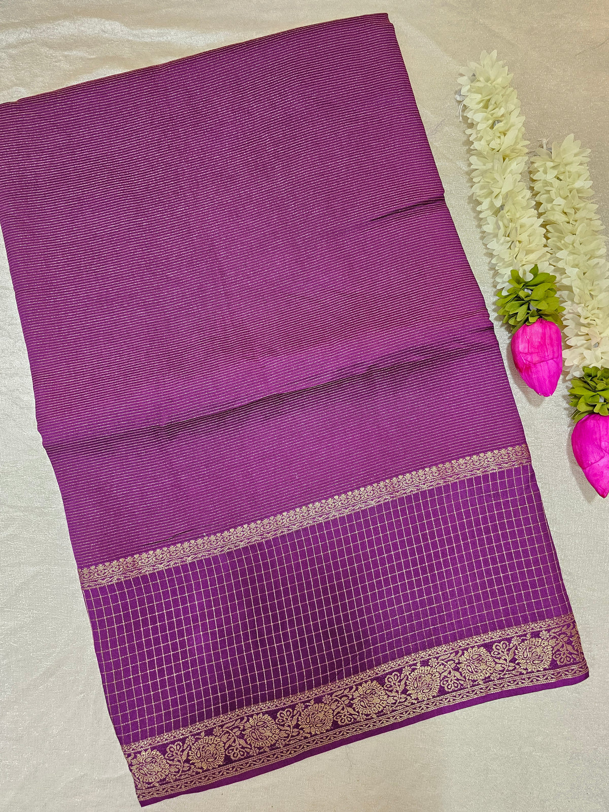 Semi Viscous Crepe Silk Saree - Magenta Purple