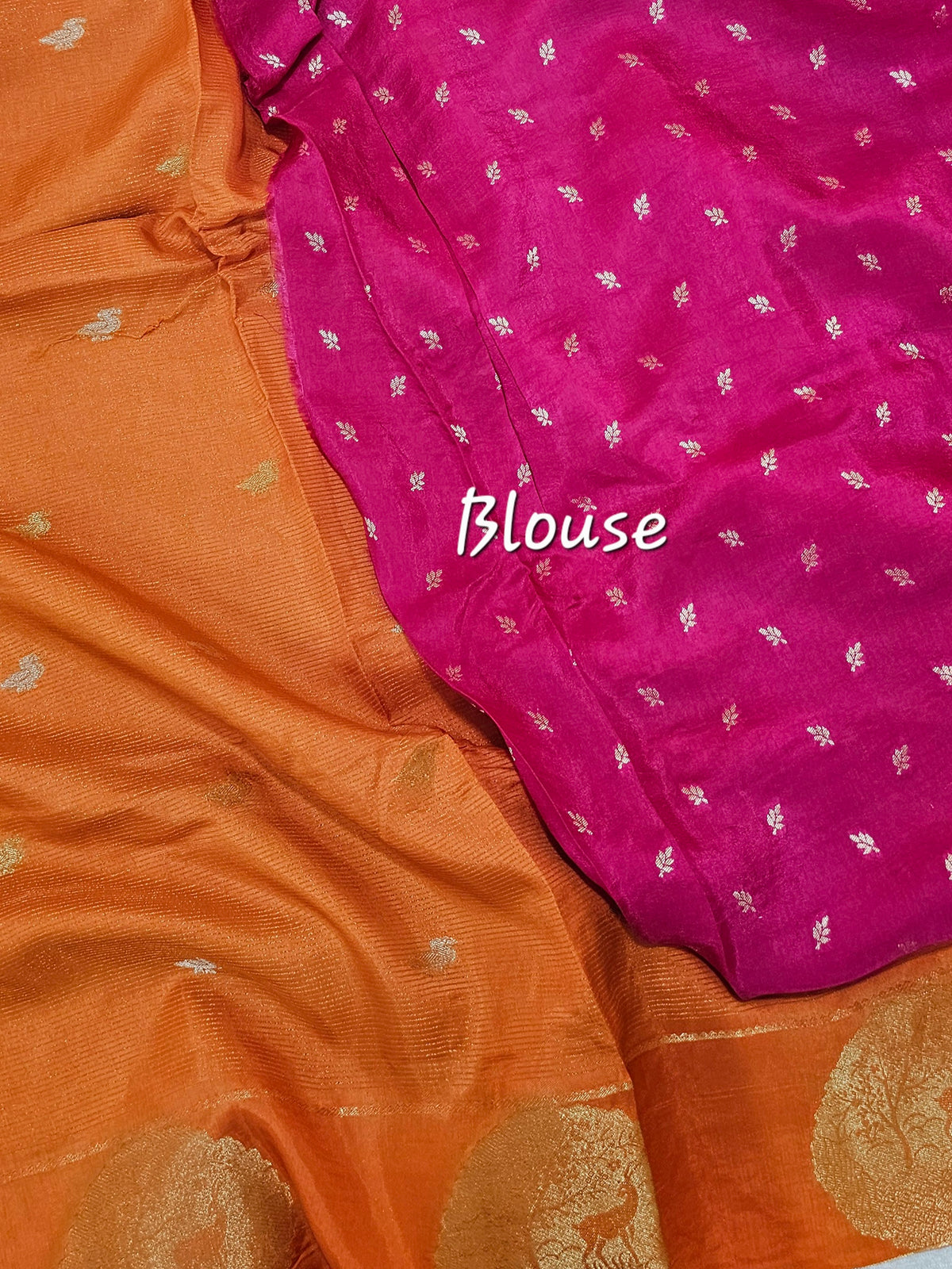Semi Viscous Crepe Silk Saree -  Orange with Pink