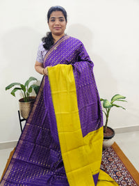 Semi Raw Silk Saree - Purple with Yellow