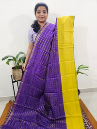 Semi Raw Silk Saree - Purple with Yellow