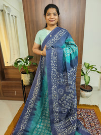 Bhagalpuri with Batik Print - Sea Green with Blue