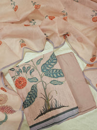 Chanderi with Katha Unstitched Salwar Suit  - Pastel Pink