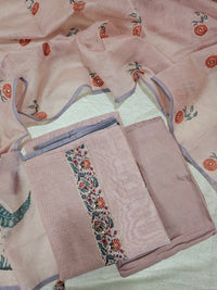 Chanderi with Katha Unstitched Salwar Suit  - Pastel Pink