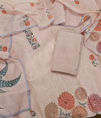 Chanderi with Katha Unstitched Salwar Suit  - Pastel Pink