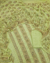 Soft Cotton Unstitched Salwar - Green with Yellow