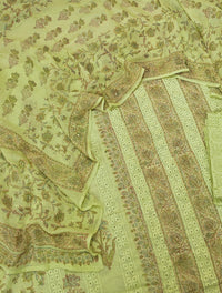 Soft Cotton Unstitched Salwar - Green with Yellow