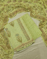 Soft Cotton Unstitched Salwar - Green with Yellow
