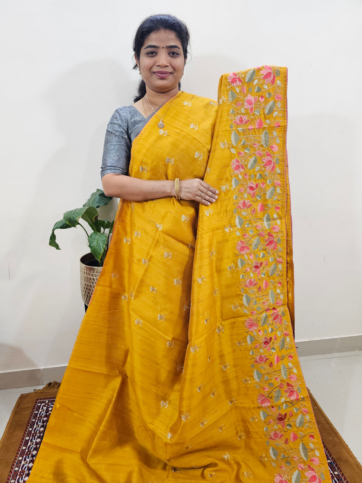 Semi Tussar with Multi Thread Heavy Emboridery Saree - Mango Yellow