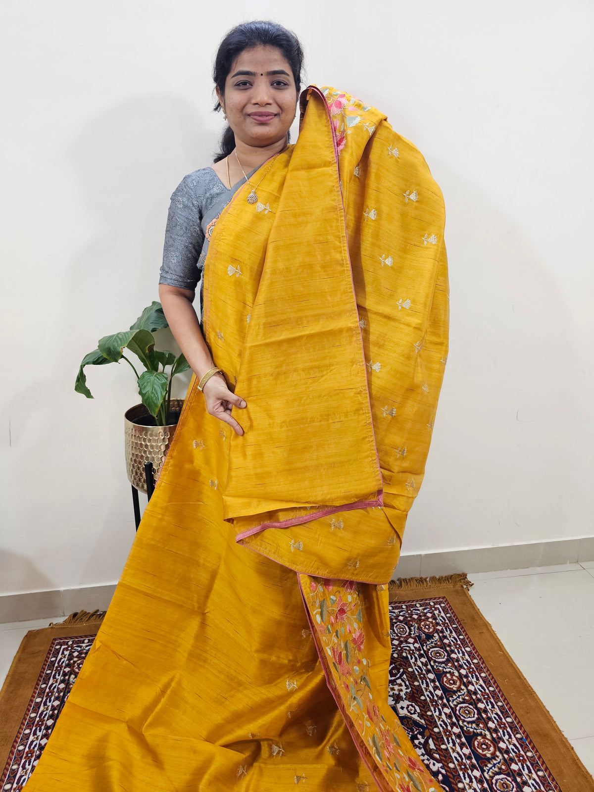 Semi Tussar with Multi Thread Heavy Emboridery Saree - Mango Yellow