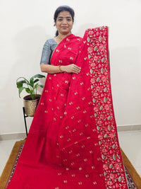 Semi Tussar with Multi Thread Heavy Emboridery Saree - Red