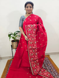 Semi Tussar with Multi Thread Heavy Emboridery Saree - Red