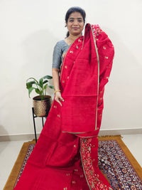 Semi Tussar with Multi Thread Heavy Emboridery Saree - Red