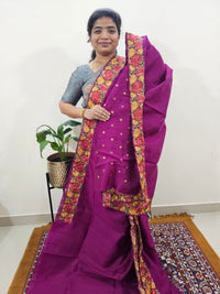 Semi Tussar with Multi Thread Heavy Emboridery Saree - Magenta Pink