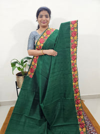 Semi Tussar with Multi Thread Heavy Emboridery Saree - Dark Green
