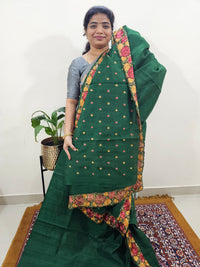 Semi Tussar with Multi Thread Heavy Emboridery Saree - Dark Green