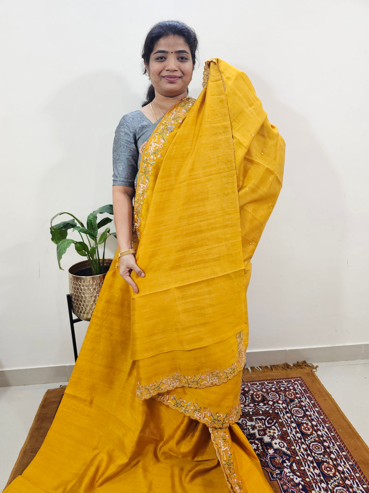 Semi Tussar with Multi Thread Heavy Emboridery Saree - Mango Yellow