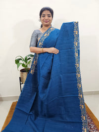 Semi Tussar with Multi Thread Heavy Emboridery Saree - Peacock Blue