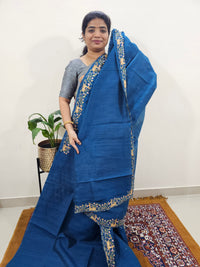 Semi Tussar with Multi Thread Heavy Emboridery Saree - Peacock Blue