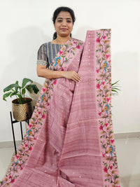 Soft Semi Tussar Weaving Butti with Satin Border - Onion Pink
