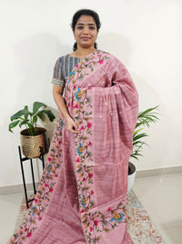 Soft Semi Tussar Weaving Butti with Satin Border - Onion Pink