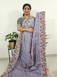 Soft Semi Tussar Weaving Butti with Satin Border - Lavender